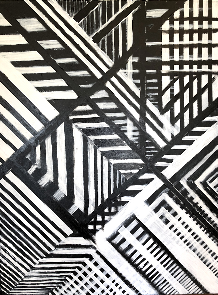 Abstract striped art contemporary black and white painting