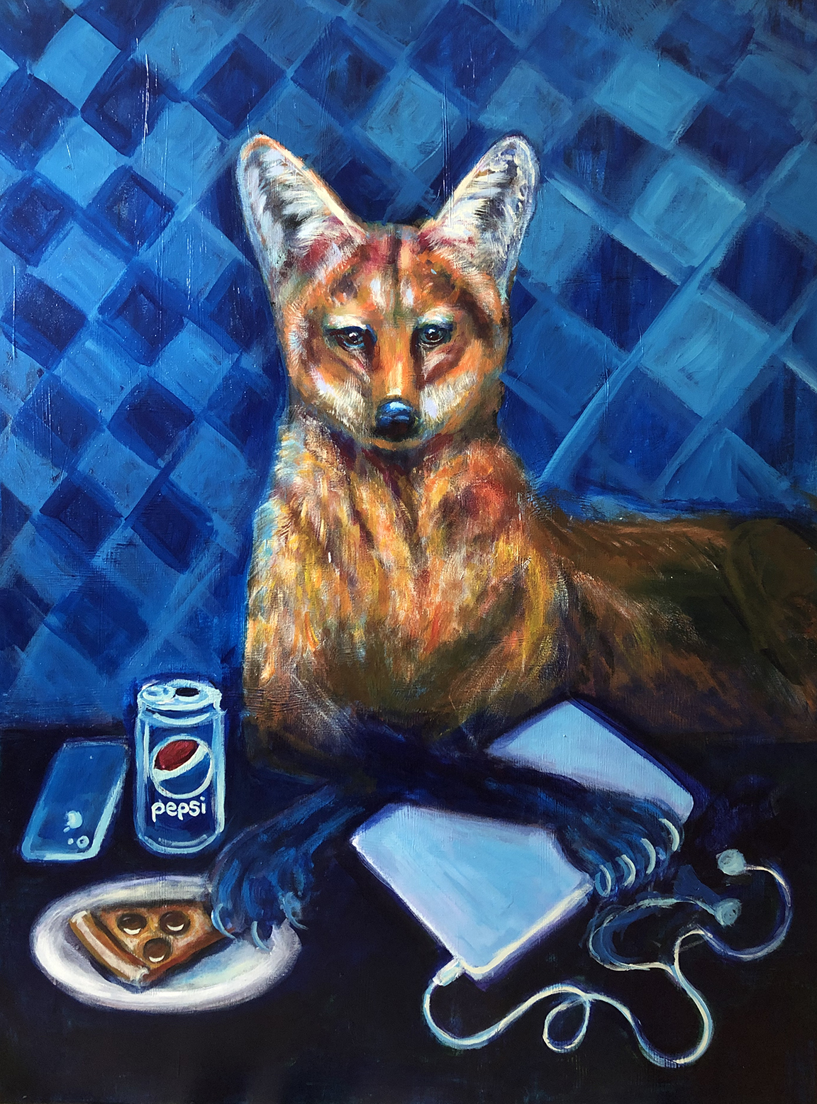Maned wolf at computer