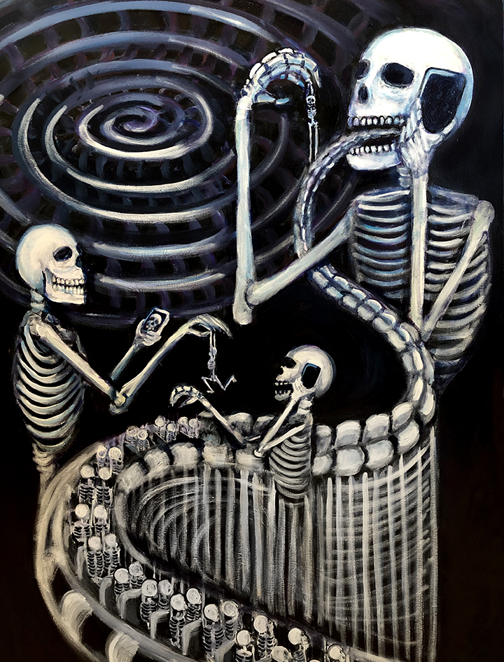 skeleton roller coaster painting