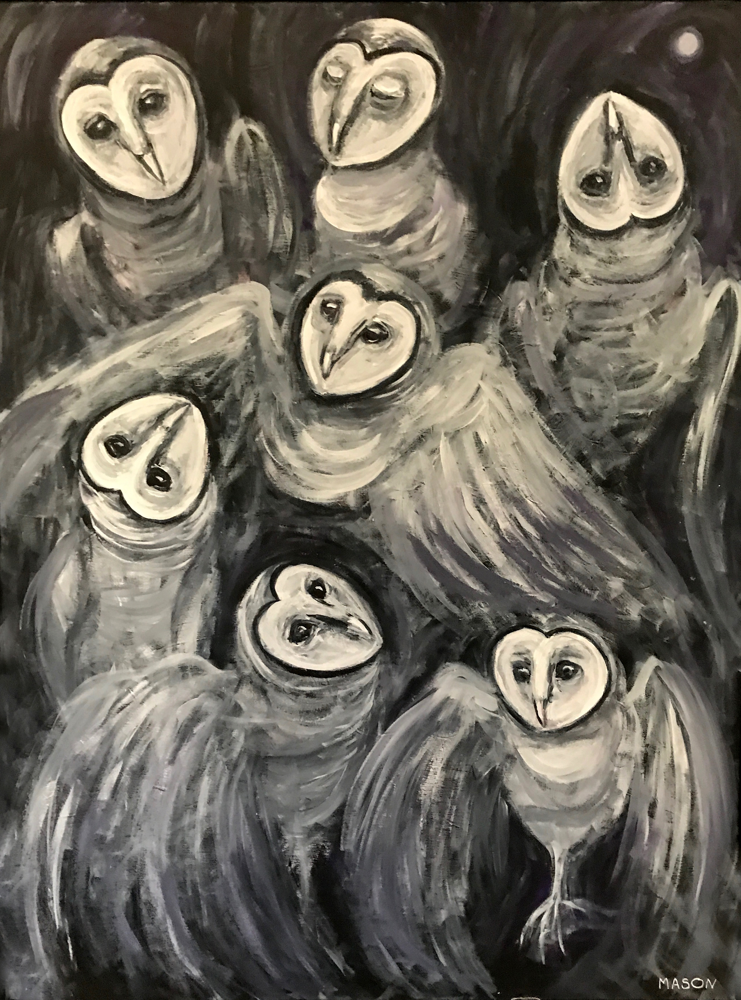 BARN OWLS painting
